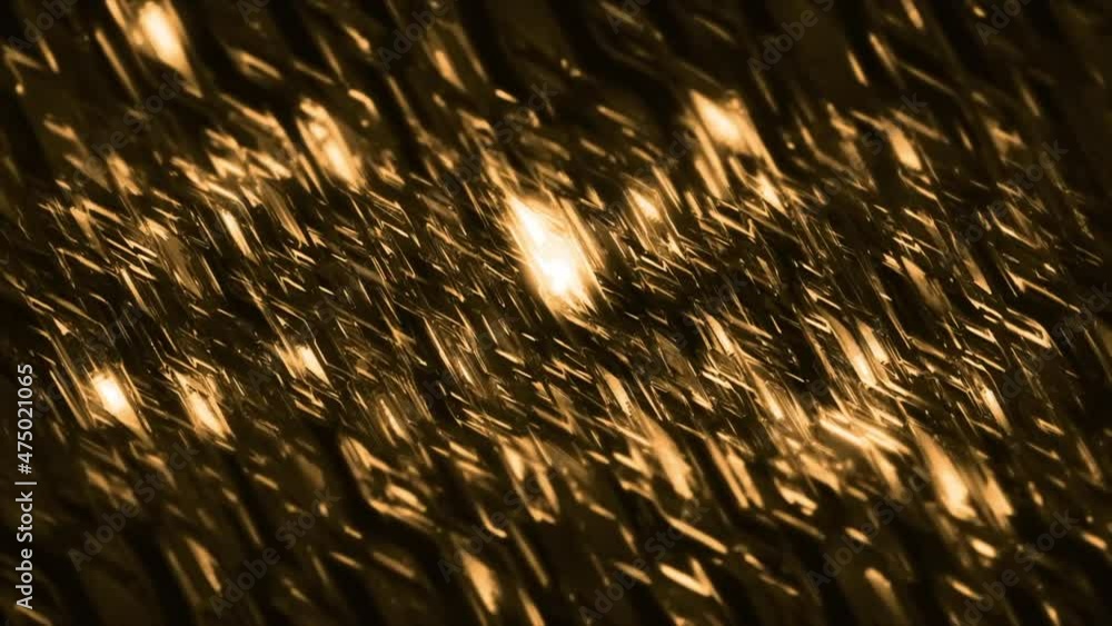 Poster diagonal shimmering light streams, seamless loop. motion. golden blinking pattern with reflective ti