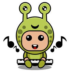 cute cartoon snail animal mascot costume character vector illustration playing the piano
