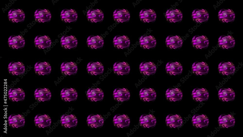 Aufkleber many abstract 3d spheres in symmetric rows with the pattern of purple waves, seamless loop. motion. 