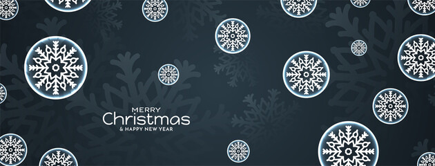 Merry Christmas festival banner with glossy snowflakes
