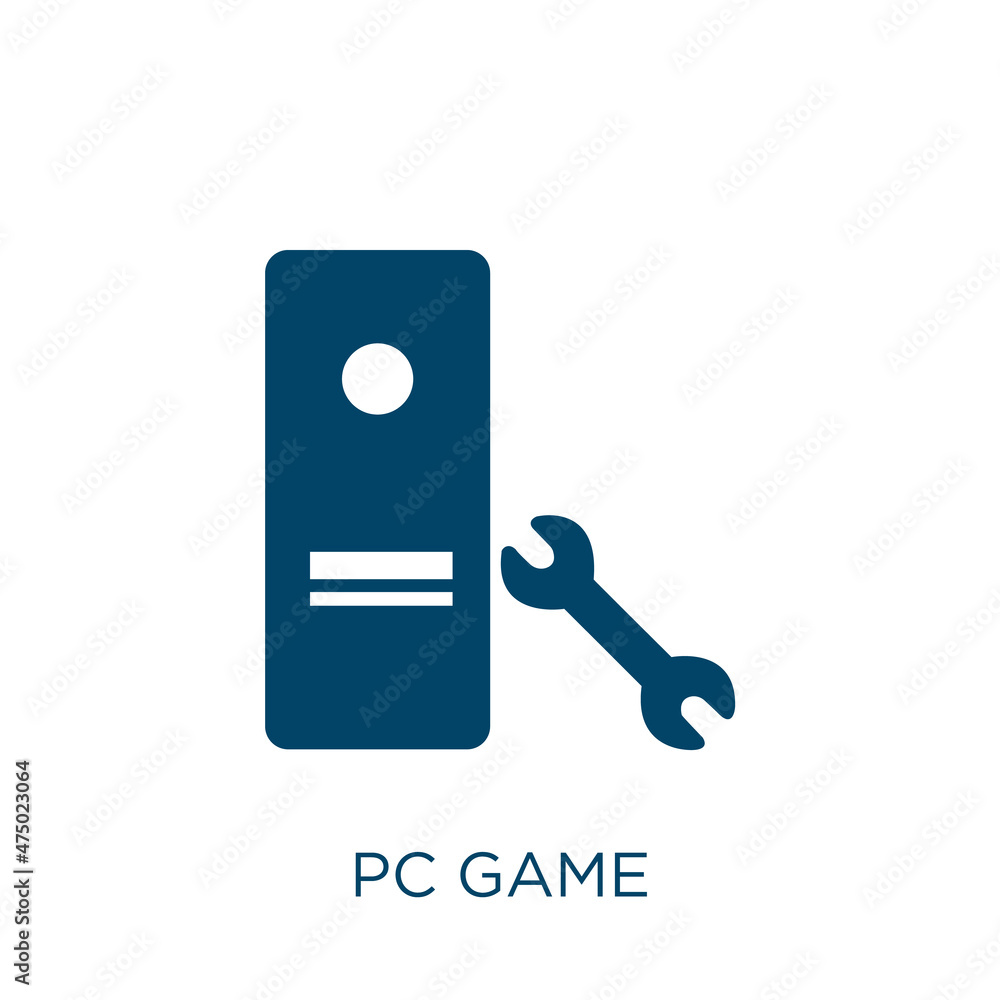 Aufkleber pc game vector icon. game filled flat symbol for mobile concept and web design. black button glyph i