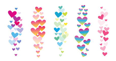 Stream of flying hearts. Like elements for social media live translation. Vector illustration.