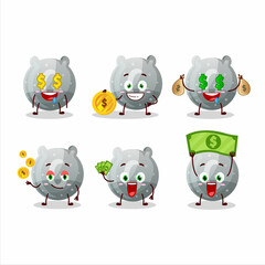 Gray gummy candy G cartoon character with cute emoticon bring money