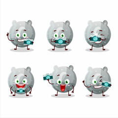 Photographer profession emoticon with gray gummy candy G cartoon character