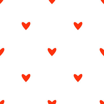 Simple seamless pattern with little red hearts on a white background. Vector flat illustration for wallpaper, fabric, and surface design