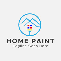 Minimalistic Home paint Logo. Circular shape hone painting brush Logo. Blue, Black and red color.