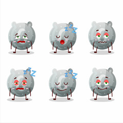 Cartoon character of gray gummy candy G with sleepy expression