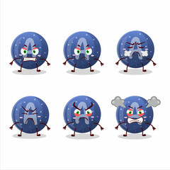 Blue gummy candy A cartoon character with various angry expressions
