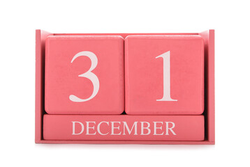 Calendar with date of New Year isolated on white background