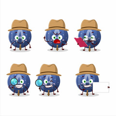 Detective blue gummy candy A cute cartoon character holding magnifying glass
