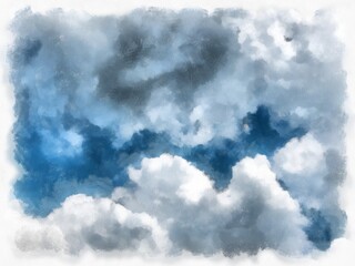 white clouds in the blue sky watercolor style illustration impressionist painting.