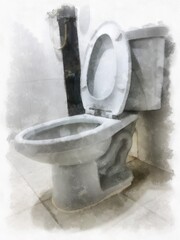 white toilet bowl in the bathroom watercolor style illustration impressionist painting.