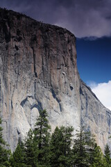 El Capitan in Yosemite National Park blue sky with white cloud.