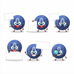 Blue gummy candy A cartoon character bring information board