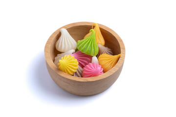 Fototapeta premium alua dessert Thai dessert in colorful wooden cups on white background.