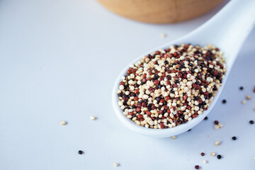 Quinoa in a White Spoon Healthy Friends Meal