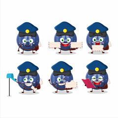 A picture of cheerful blue gummy candy A postman cartoon design concept