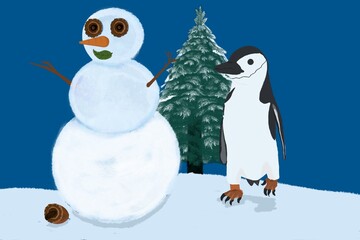 Muñeco de nieve y pinüinos-NAVIDAD