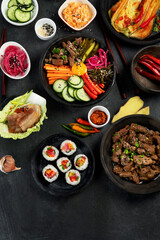 Assortment of Korean traditional dishes. .