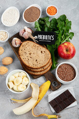 Best sources of prebiotic on light background.