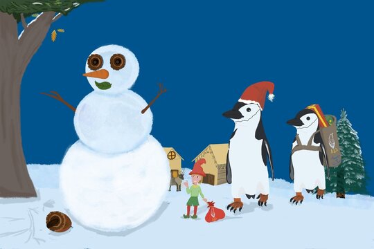 Muñeco de nieve y pinüinos-NAVIDAD