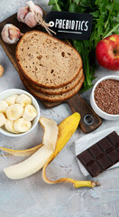 Best sources of prebiotic on light background.