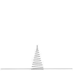 Christmas tree silhouette line drawing, vector illustration