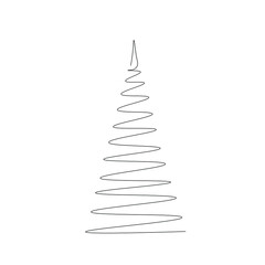 Christmas tree silhouette line drawing, vector illustration