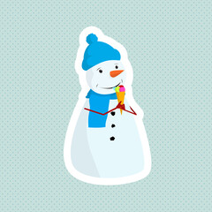 Snowman. One of the Winter, Christmas and New Year Holiday Symbol. Isolated on Light Background. Concept for Label, Card, Poster, Eco Bag and Garment.