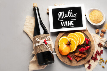 Mulled red wine on gray background.
