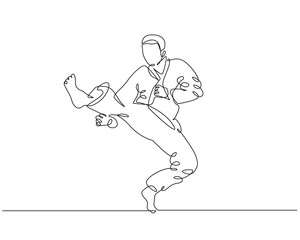 Ninja Minimalist One Line Drawing. Kung Fu Line Art Trendy Illustration. Male Lifestyle Modern Minimalist Drawing. Martial Arts One Line Illustration. Vector EPS 10