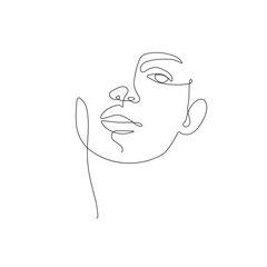 Woman Face Line Drawing. Abstract Minimal Female Face One Line Drawing for Fashion Icon, Logo, Modern Wall Decor, Prints, Posters. Woman Head Simple Minimalist Illustration. Vector EPS 10