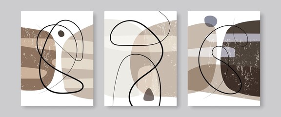 Mid Century Modern Abstract Wall Art Set of 4 Prints with Geometric Shapes, Rainbow. Abstract Boho Wall Art Print. Vector EPS 10