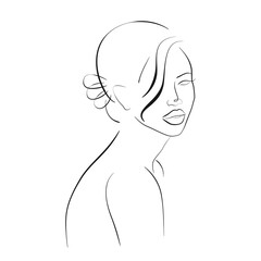 Woman Head Continuous One Line Vector Drawing. Style Template with Abstract Female Face. Modern Minimalist Simple Linear Style. Beauty Fashion Design 