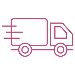 Fast moving truck with wind lines. Fast delivery concept. Simple purple outline vector icon with thin lines