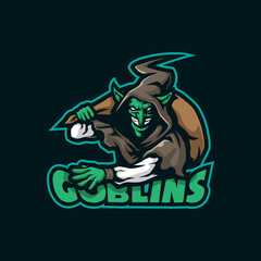 Goblin mascot logo design vector with modern illustration concept style for badge, emblem and t shirt printing. Goblin illustration with bag in hand.