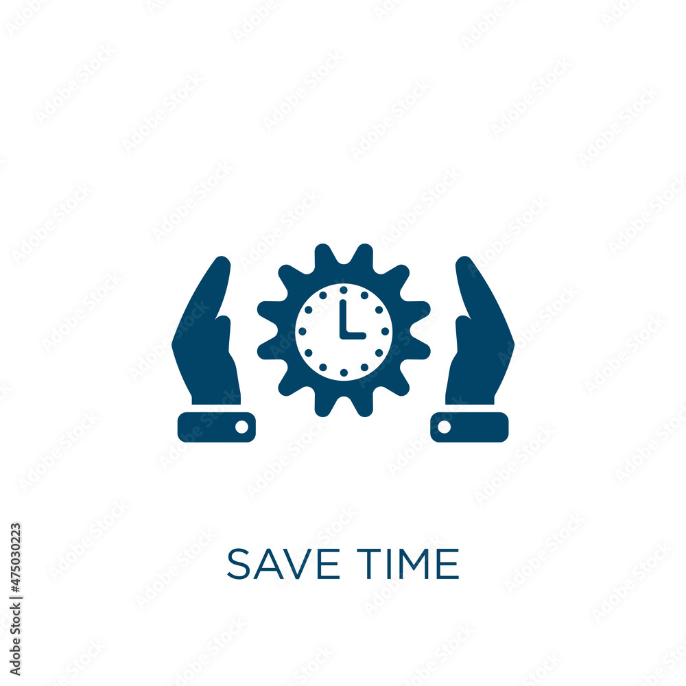 Poster save time vector icon. time filled flat symbol for mobile concept and web design. black clock glyph 