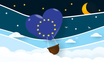 Heart air balloon with Flag of European Union for independence day or something similar 