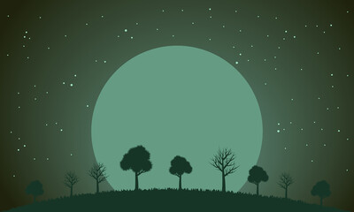 landscape with moon and stars. illustration of a night landscape