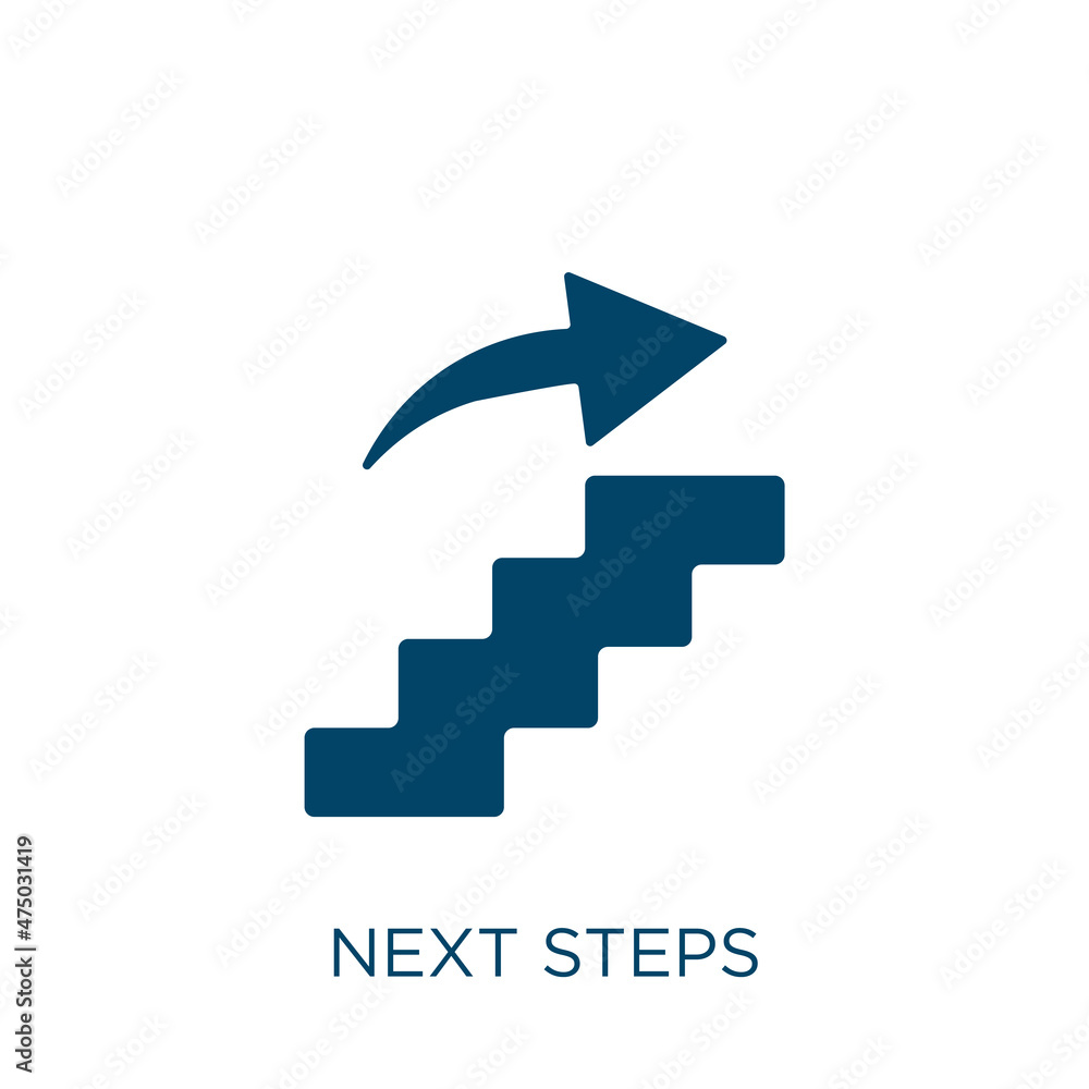 Poster next steps vector icon. next filled flat symbol for mobile concept and web design. black direction g