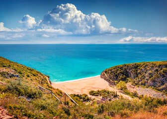 Attractive spring view of Gjipe Beach. Aerial morning scene of Albania, Europe. Perfect seascape of...