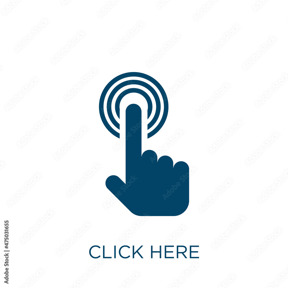 Poster click here vector icon. click filled flat symbol for mobile concept and web design. black button gly