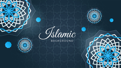 Ramadan Kareem islamic background. Mandala Flat flower Blue pattern Islamic design background. Ramadan Kareem abstract luxury islamic elements background