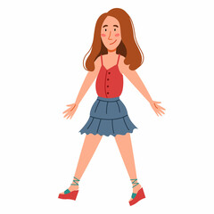 Stylish Girl in summer clothes. Boho style. Vector illustration in a flat style