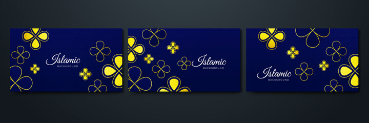 Flat flower Dark blue yellow pattern Islamic design background. Islamic Background design for Ramadan Kareem