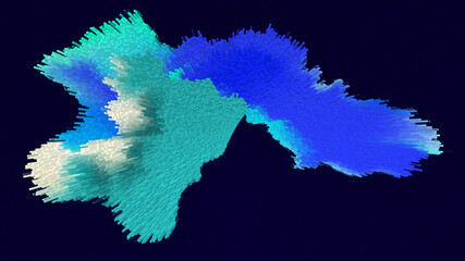 Abstract modern bluish black background with 3D effect of neon halftone blue and  turquoise waves. Innovation technology concept. Futuristic fantasy backdrop. Digital wallpaper design. Swirling water.