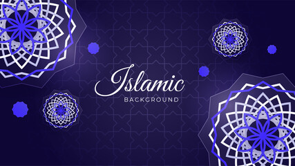Mandala Flat flower Blue pattern Islamic design background. Islamic Background design for Ramadan Kareem