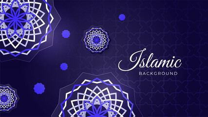 Mandala Flat flower Blue pattern Islamic design background. Islamic Background design for Ramadan Kareem