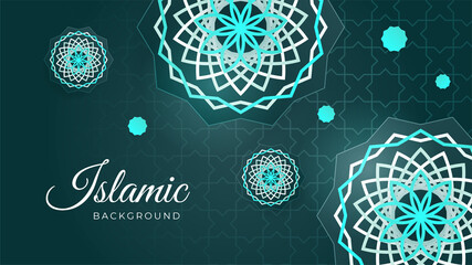 Mandala Flat flower light tosca pattern Islamic design background. Islamic Background design for Ramadan Kareem