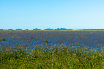 A pristine lagoon on the wild coast of iSimangaliso Wetland Park. Maputaland, an area of...